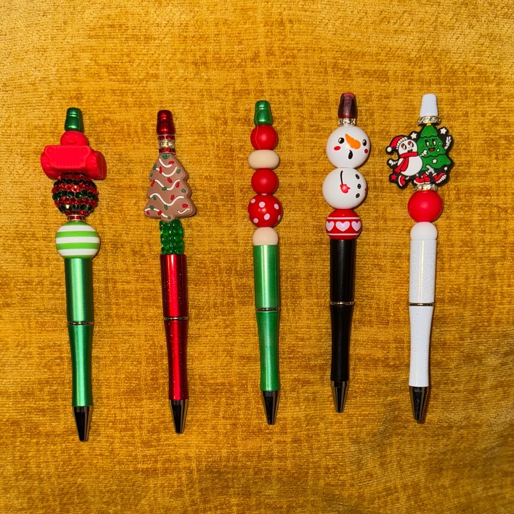 Journaling 7 piece hand crafted beaded Festive Christmas Holiday Pens Set
